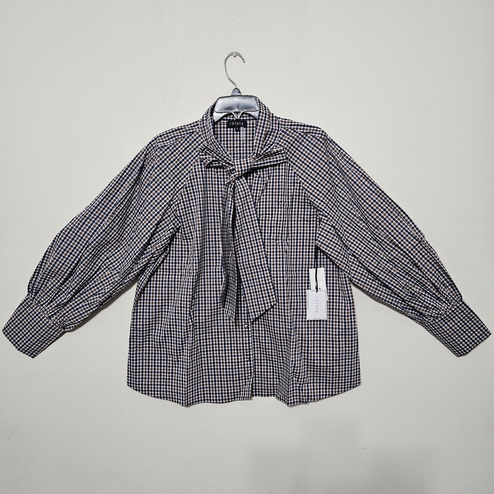 Checked Bow-Tie Blouse - Black & White